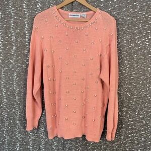 Vintage Dana Scott Pink Knit Beaded Pullover Sweater Preppy Women's Large
